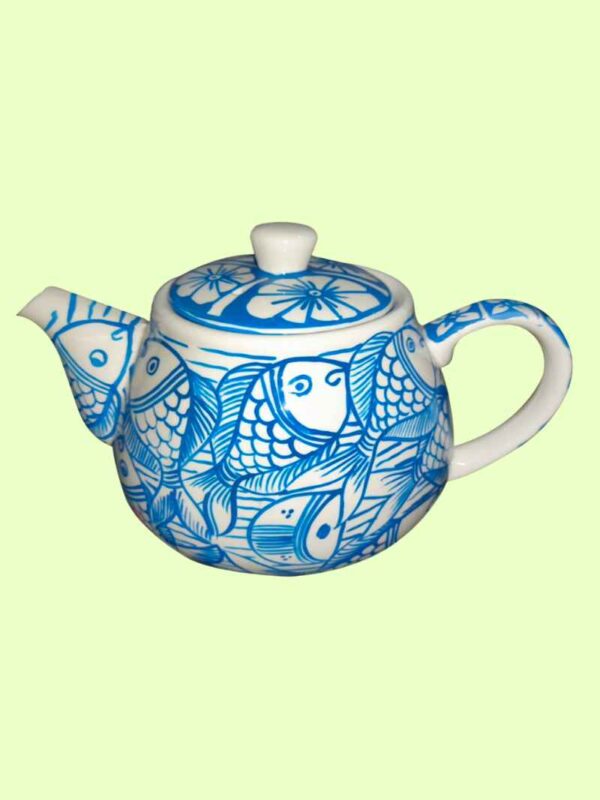 Pattachitra Arts Single Colour Ceramic Teapot - WPMH - 52305